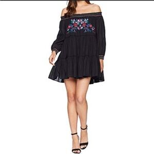 Free People Sunbeams Women's Floral Embroidered Off The Shoulder Mini Dress Larg